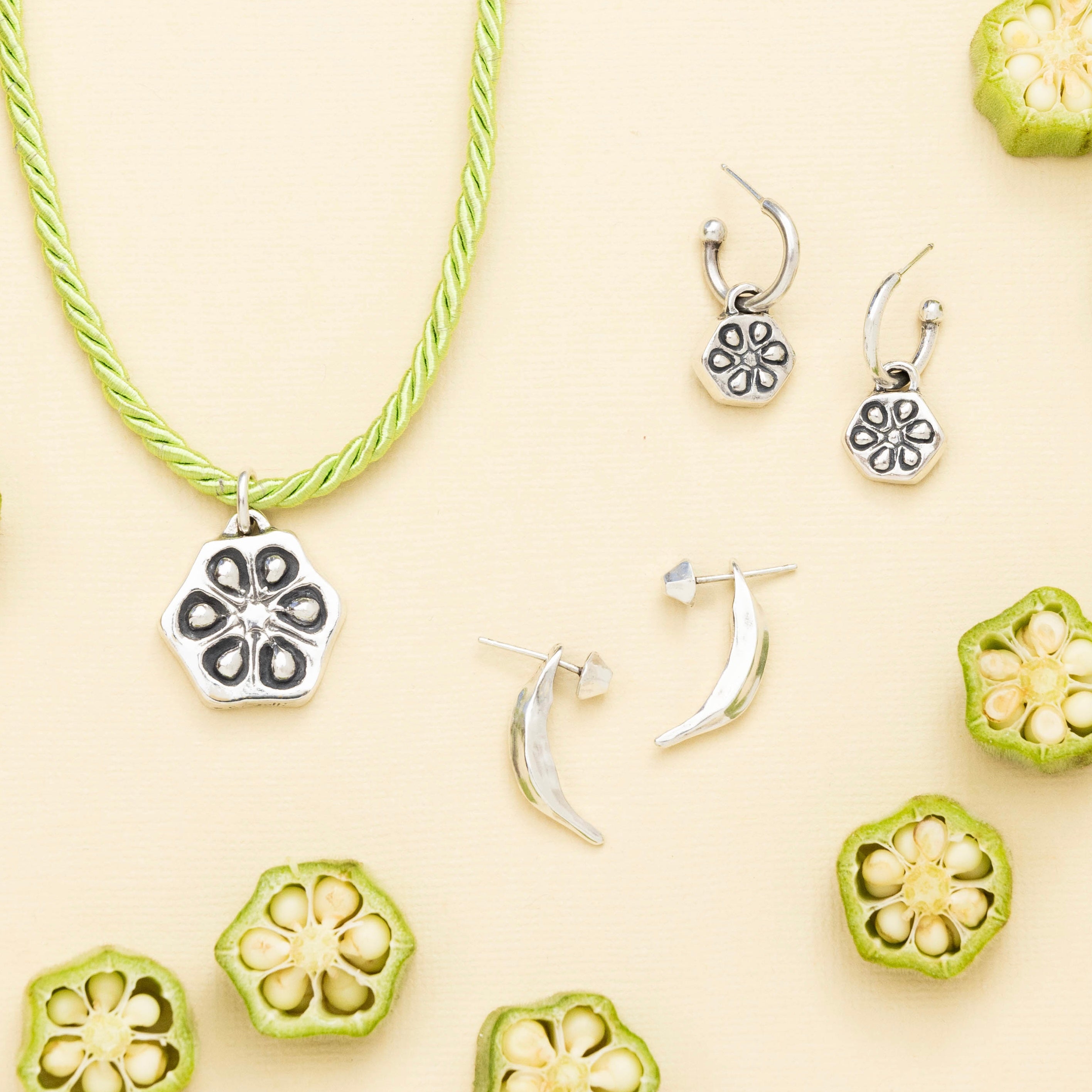 Okra Flower Hoop Earrings