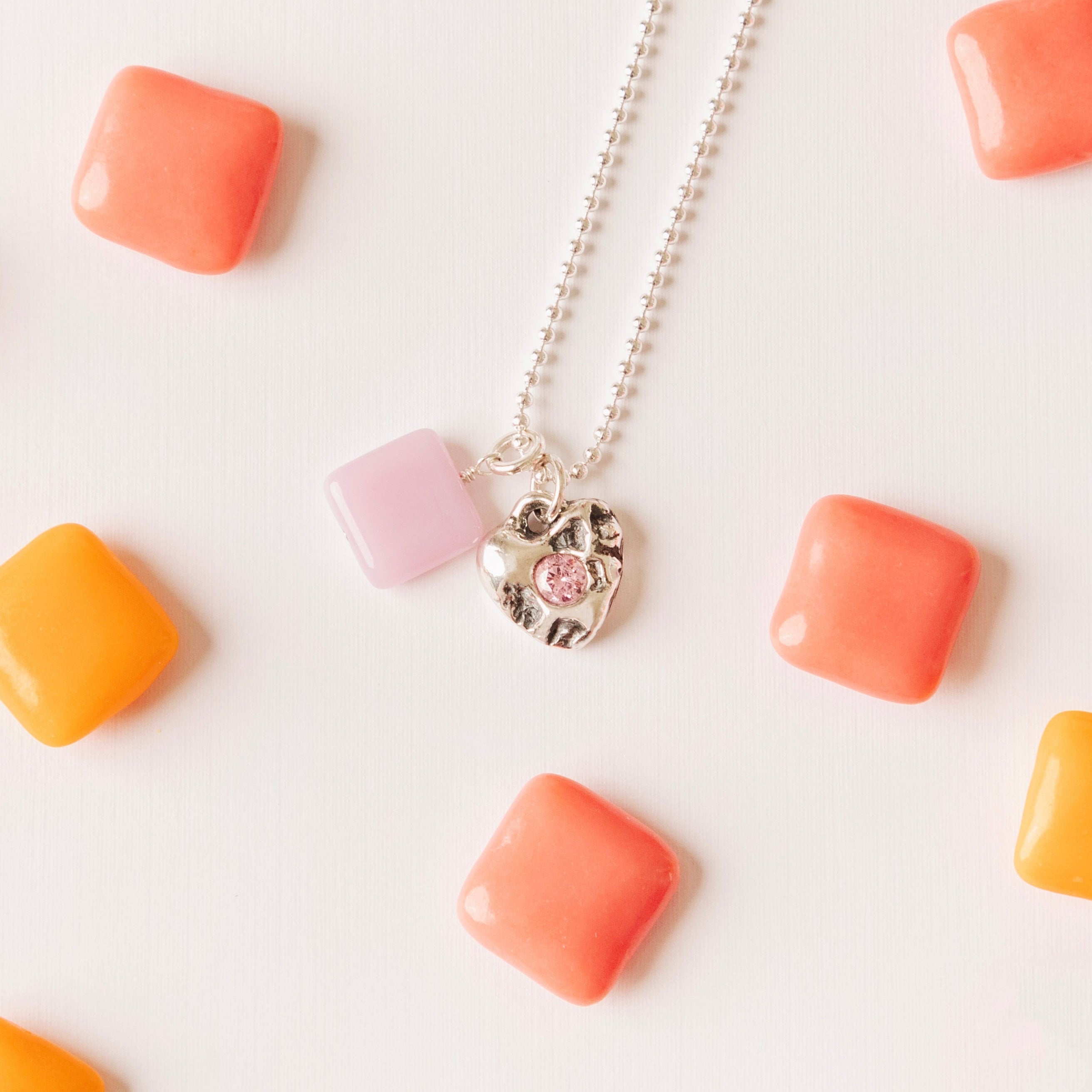 Bubblegum Heart Chiclet Duo Pendant