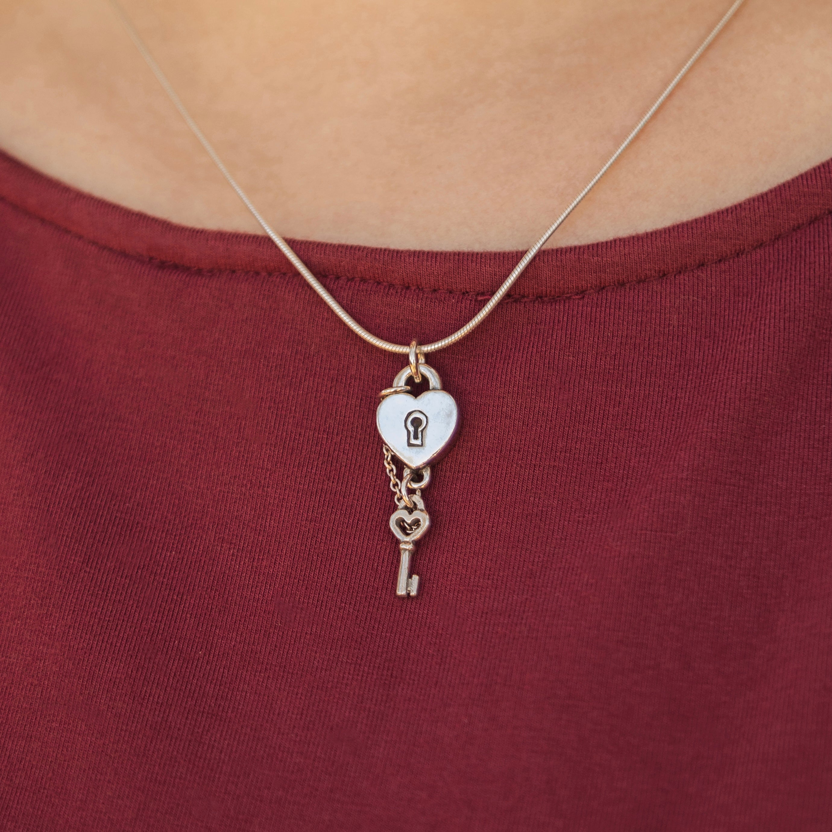Heart & Key Necklace Sterling Silver