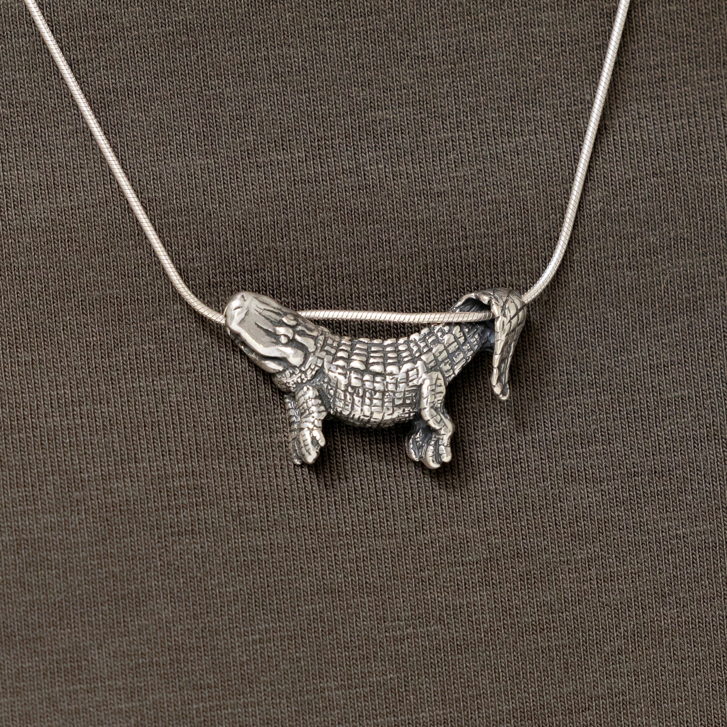 Silver Dangling Alligator Pendant