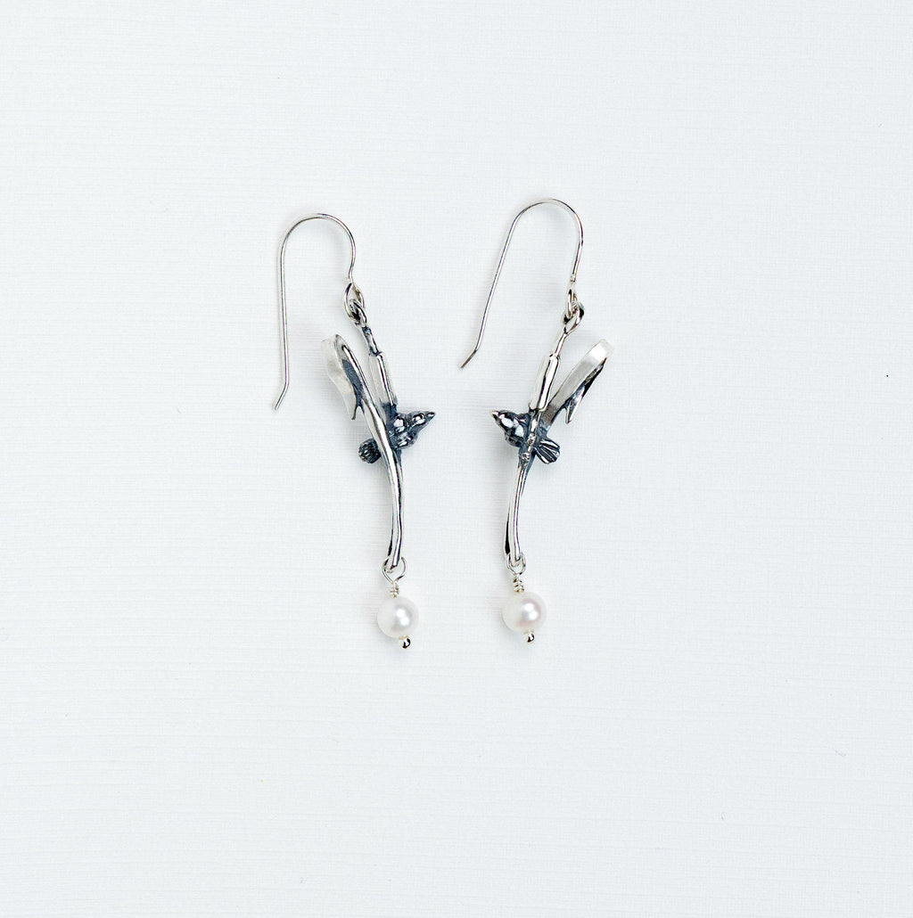 Black Bird Pearl Earrings