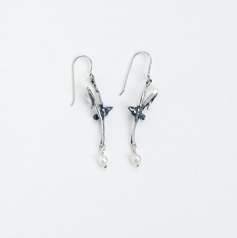 Black Bird Pearl Earrings