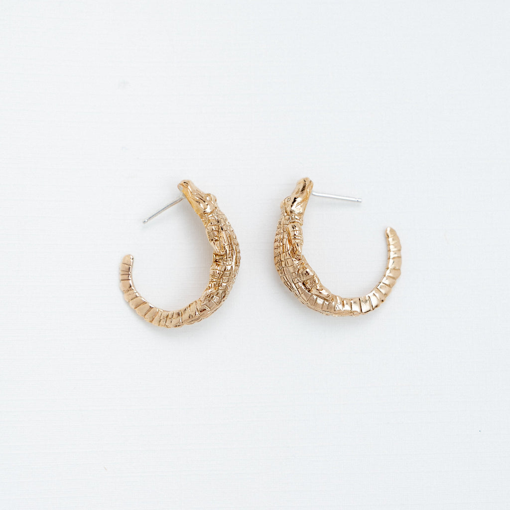 Large Bronze Alligator Hoop Earrings