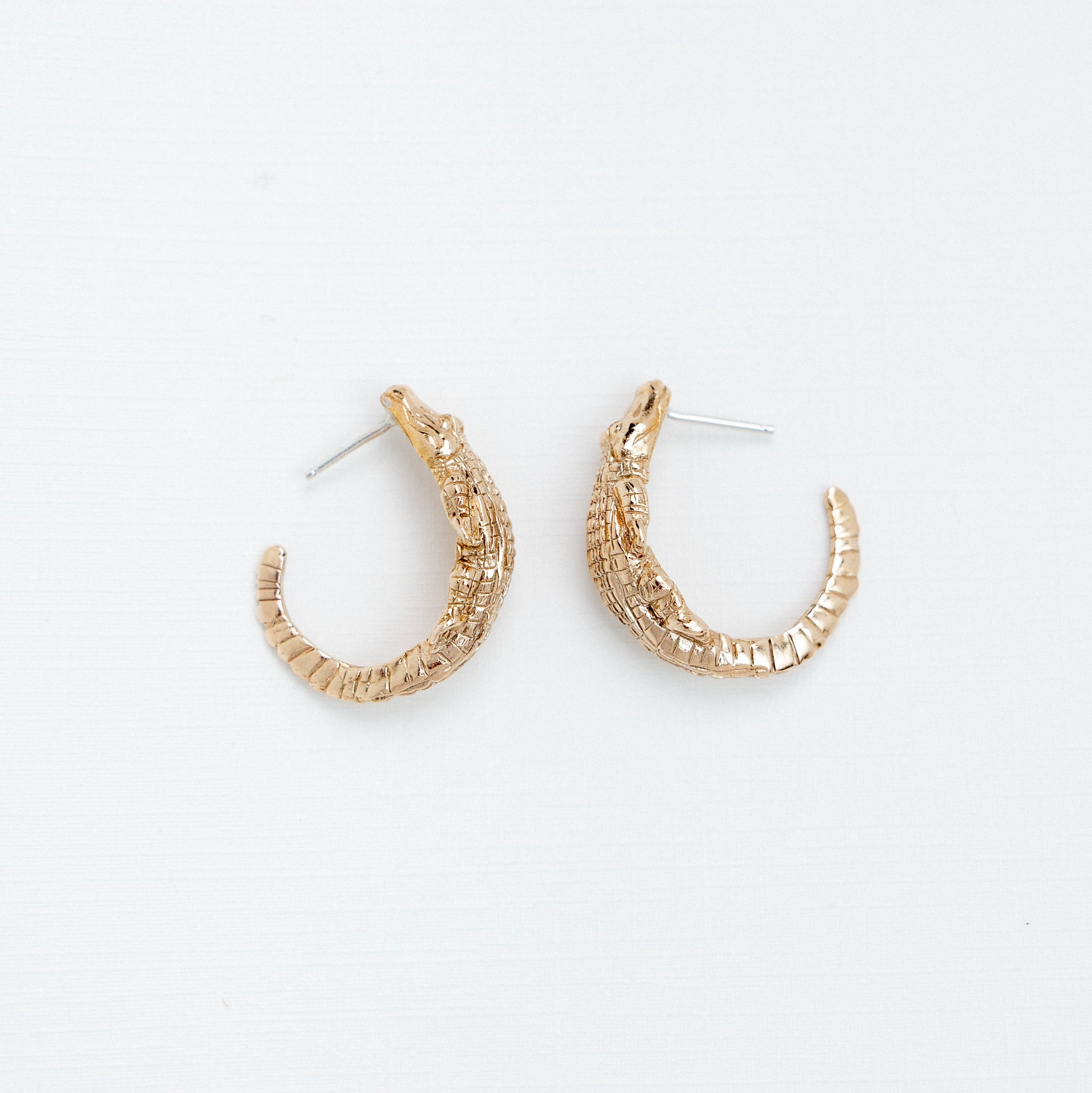 Large Bronze Alligator Hoop Earrings