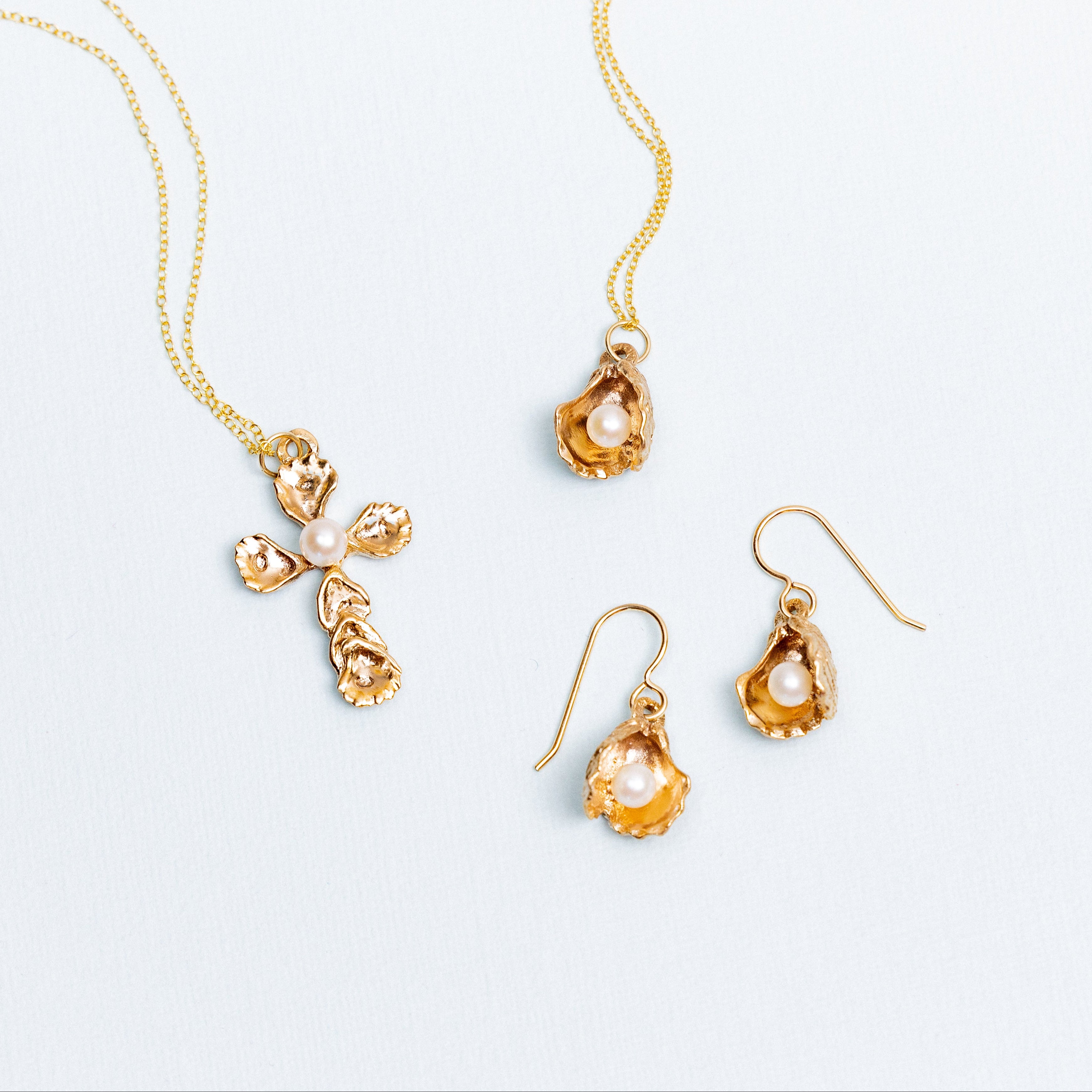 Bronze Oyster Pearl Cross Pendant