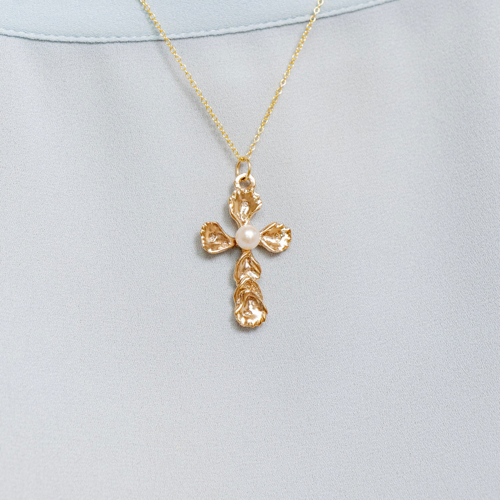 Bronze Oyster Cross Pendant