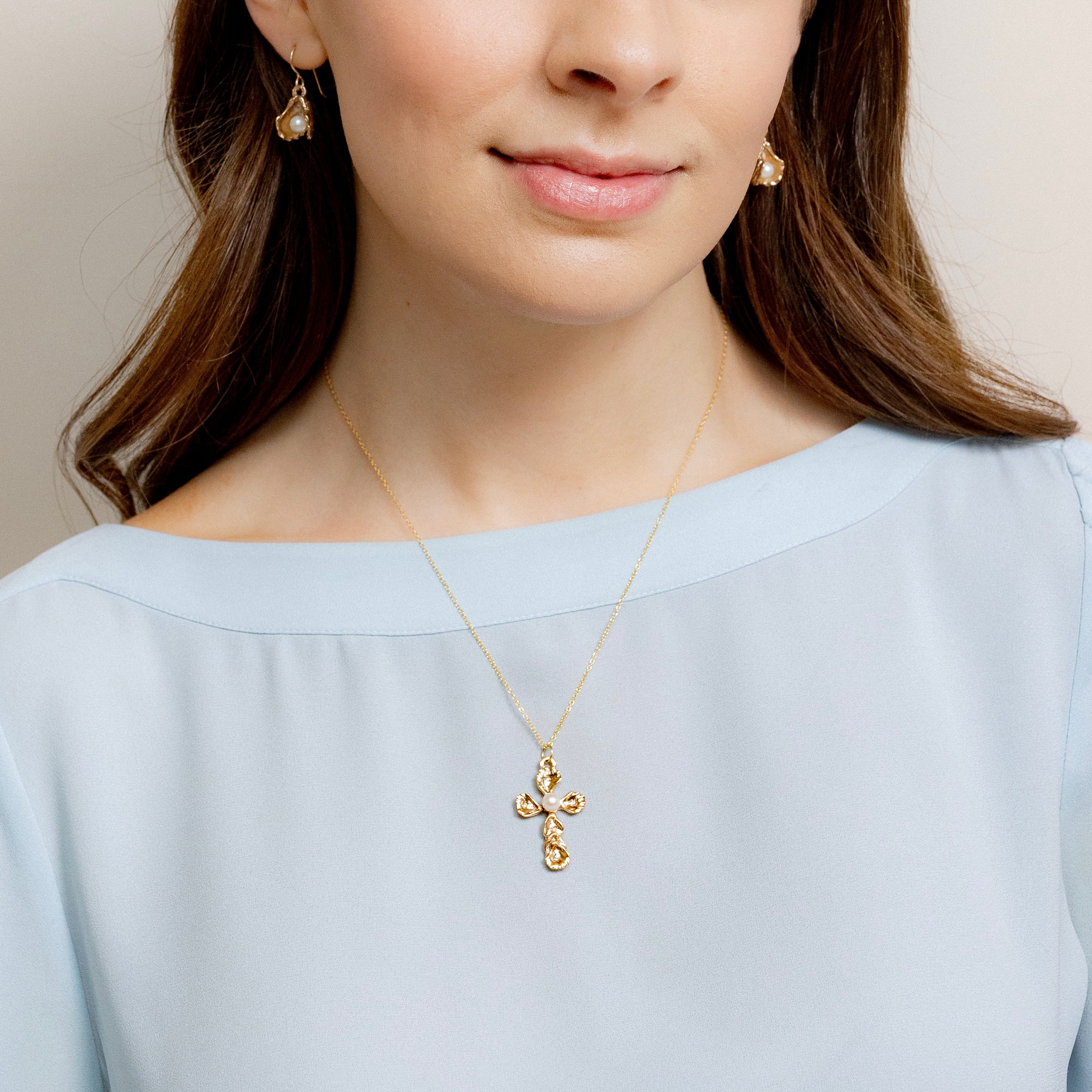 Bronze Oyster Pearl Cross Pendant