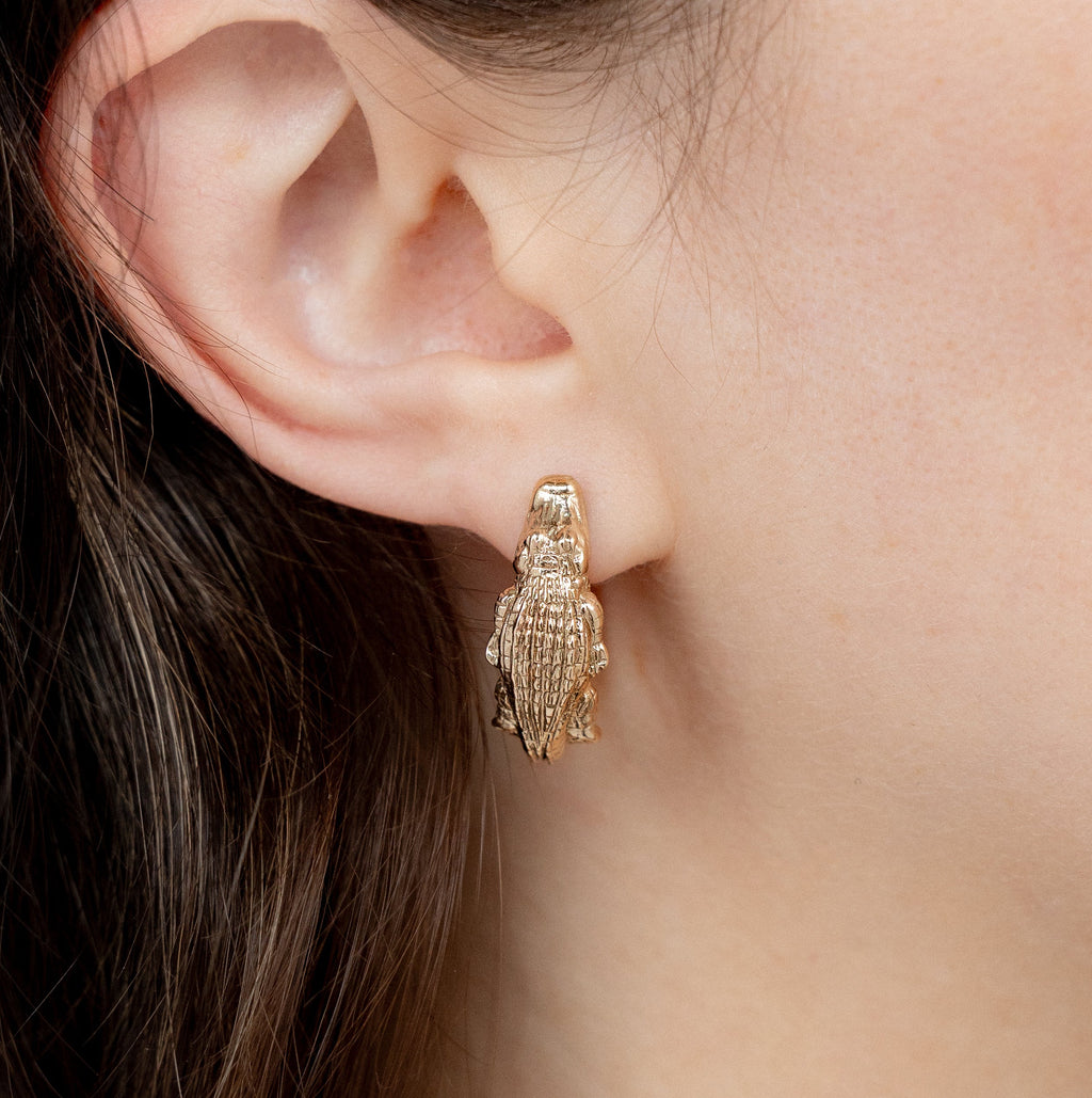 Bronze Alligator Hoop Large Earrings