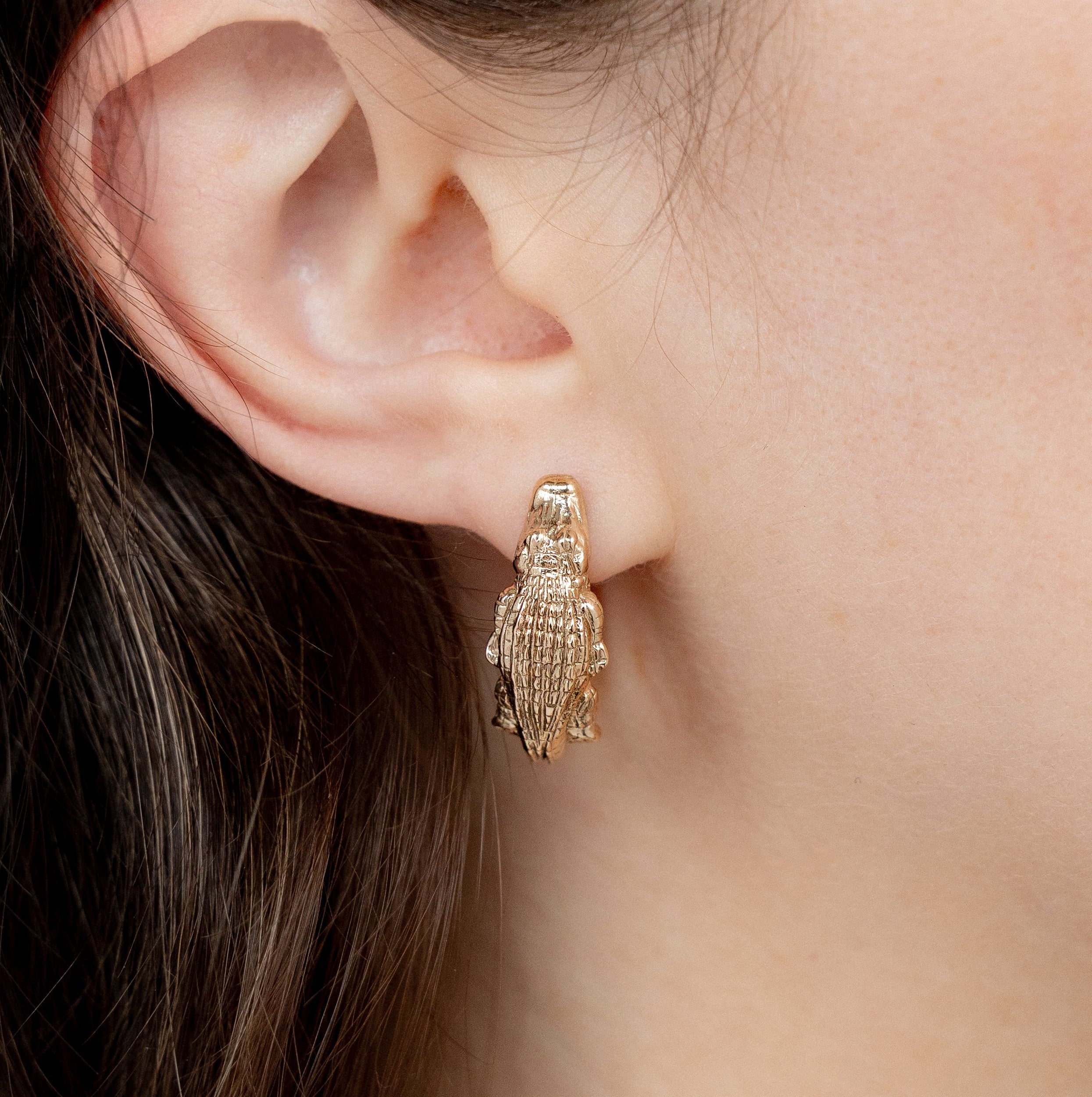 Bronze Alligator Hoop Large Earrings