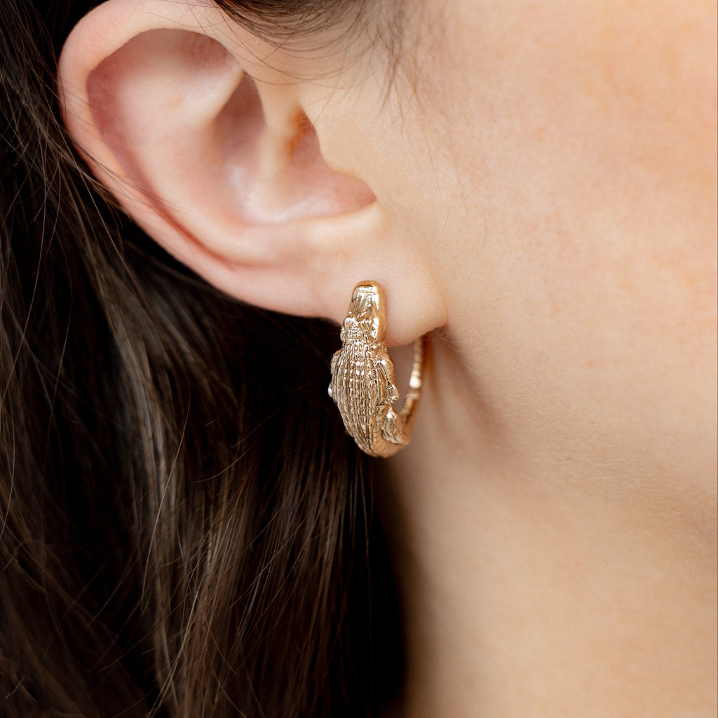 Bronze Alligator Hoop Large Earrings