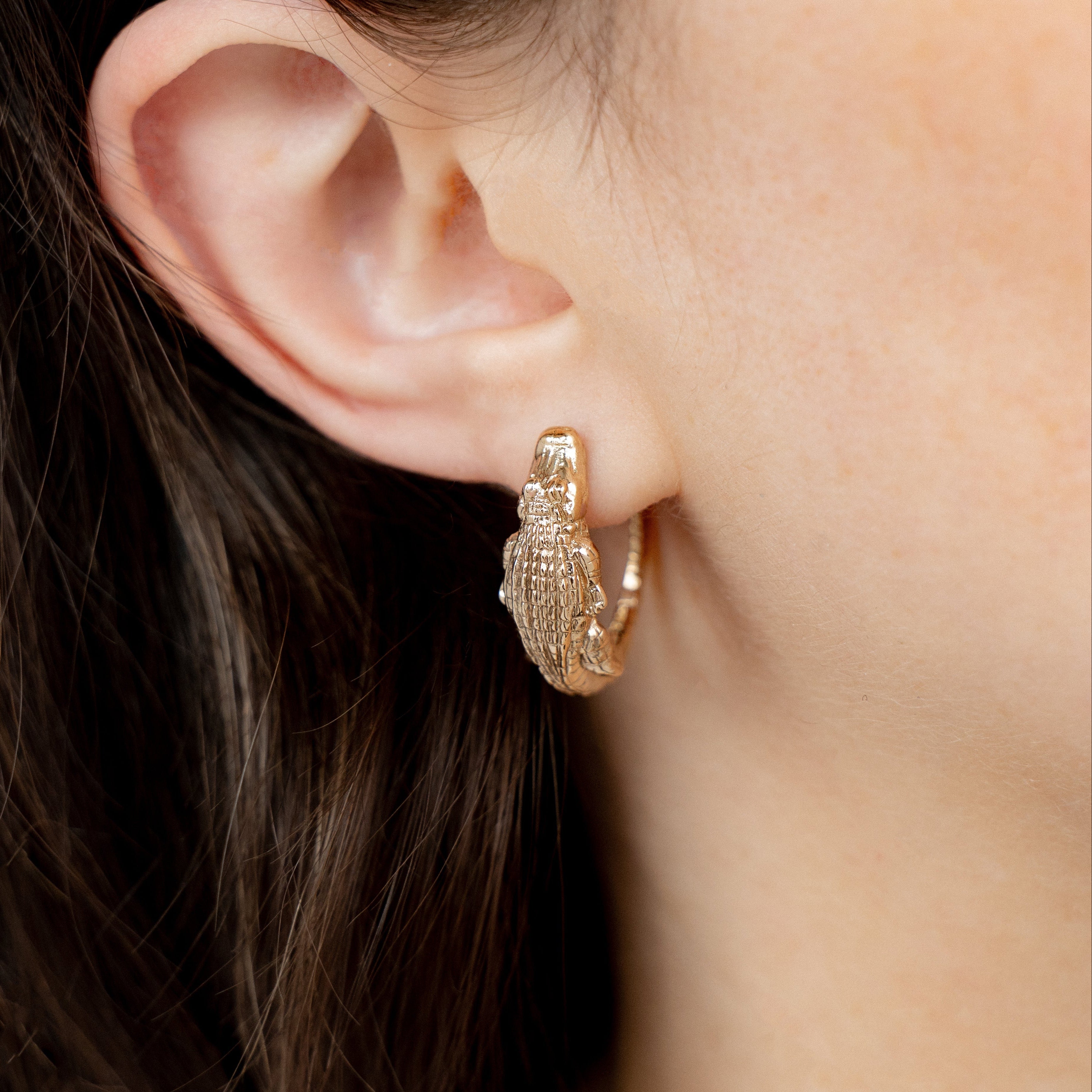 Bronze Alligator Hoop Large Earrings