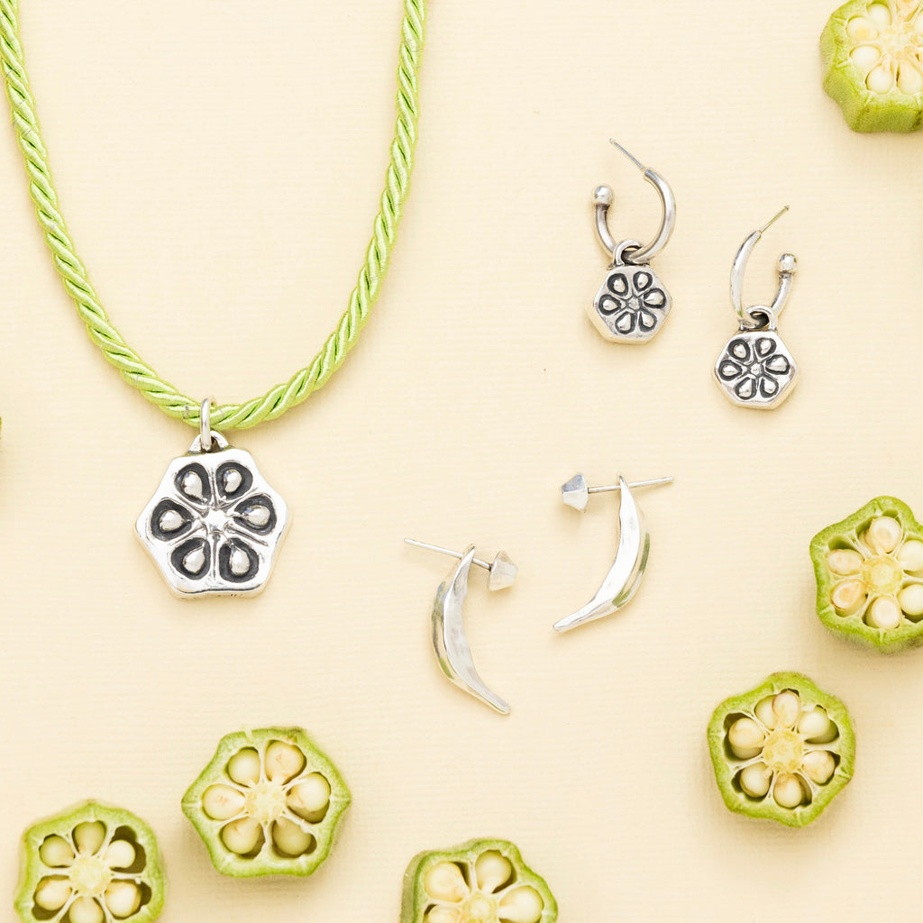 Okra Flower Hoop Earrings