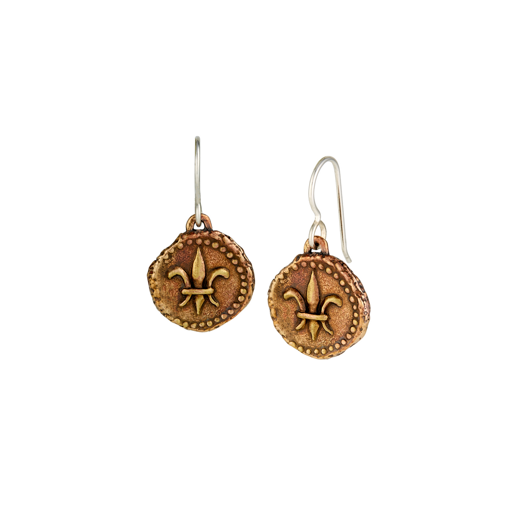 Fleur de Lis Doubloon Bronze Earrings