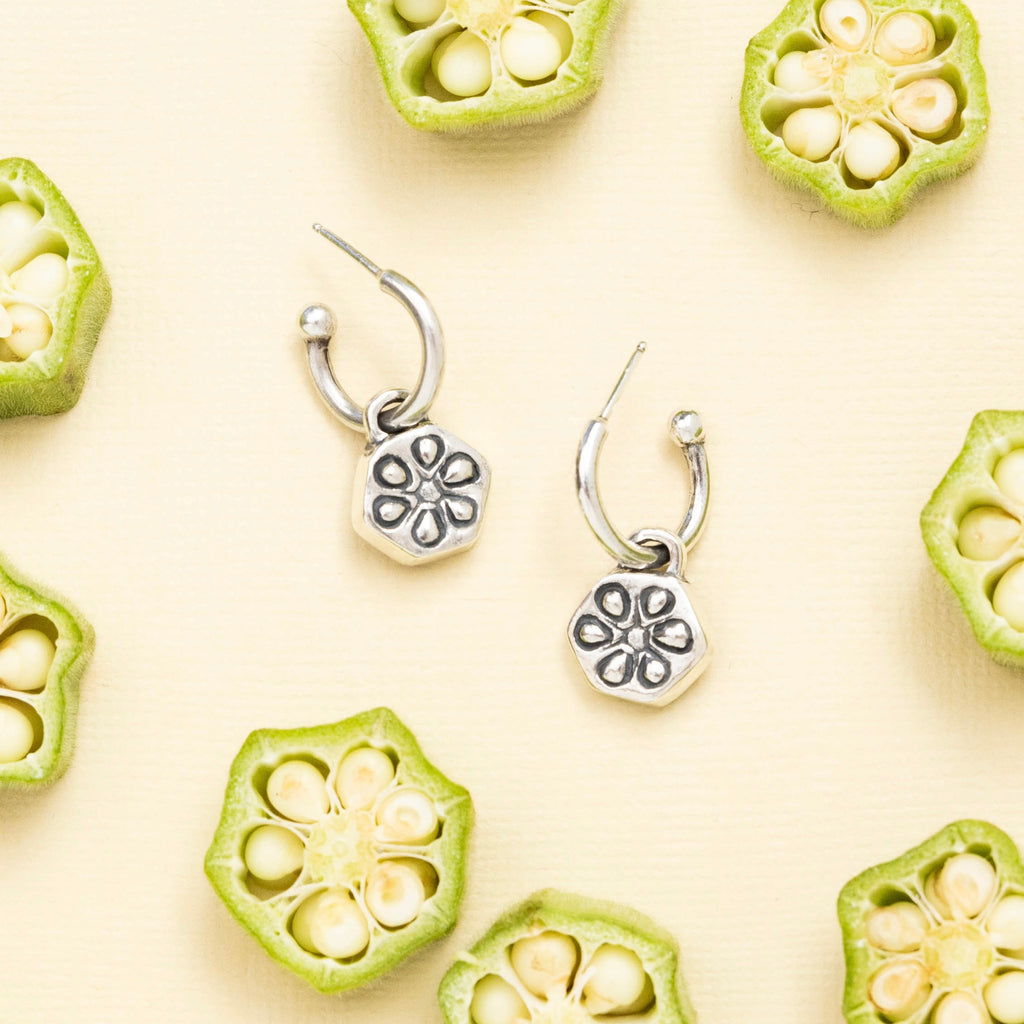 Okra Flower Hoop Earrings