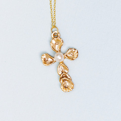 Bronze Oyster Cross Pendant