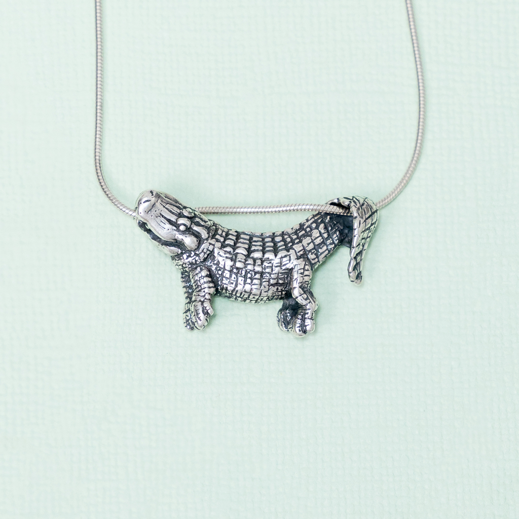 silver alligator necklace charm New Orleans jewelry
