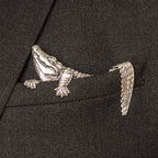 Close up of alligator pocket square showing detailed texture and design