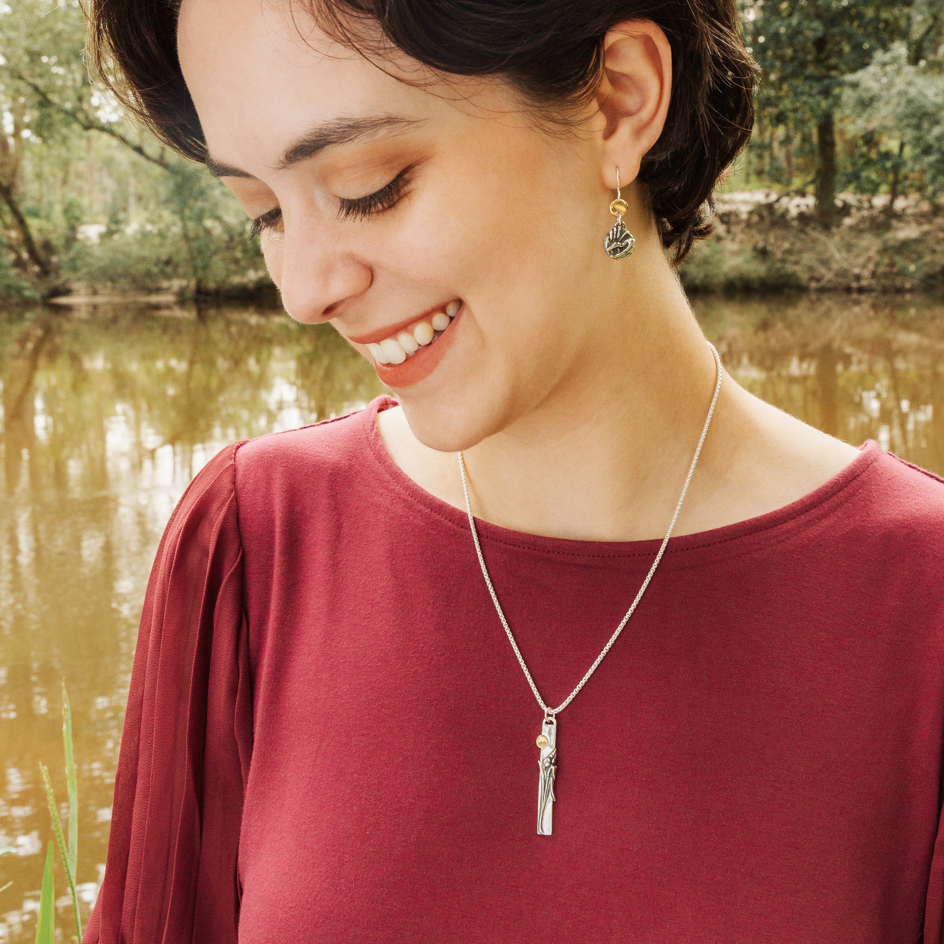 Audubon egret pendant necklace inspired by Louisiana wildlife