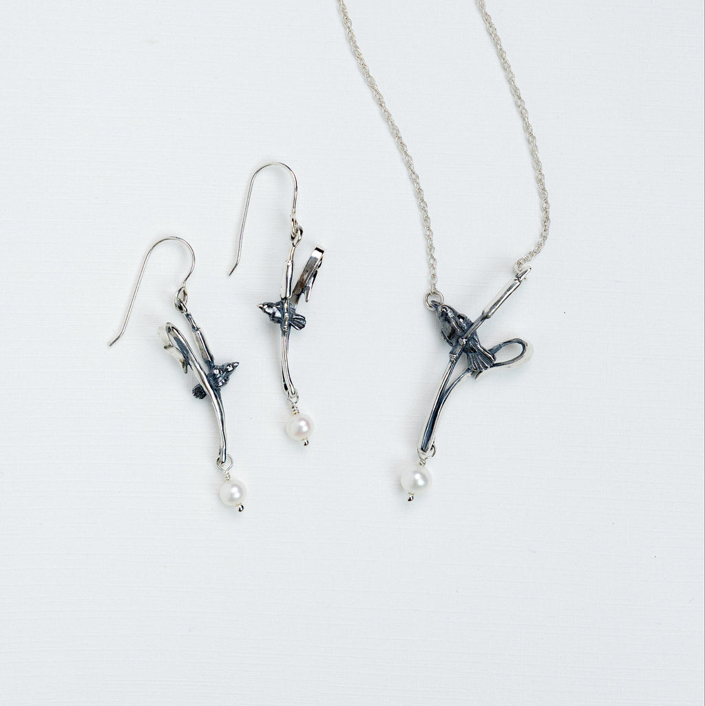 Black Bird Pearl Earrings