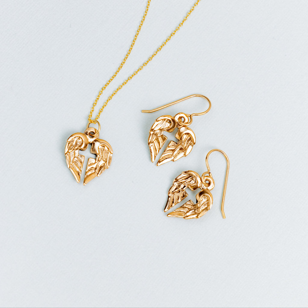 bronze angel of hope pendant and earrings set