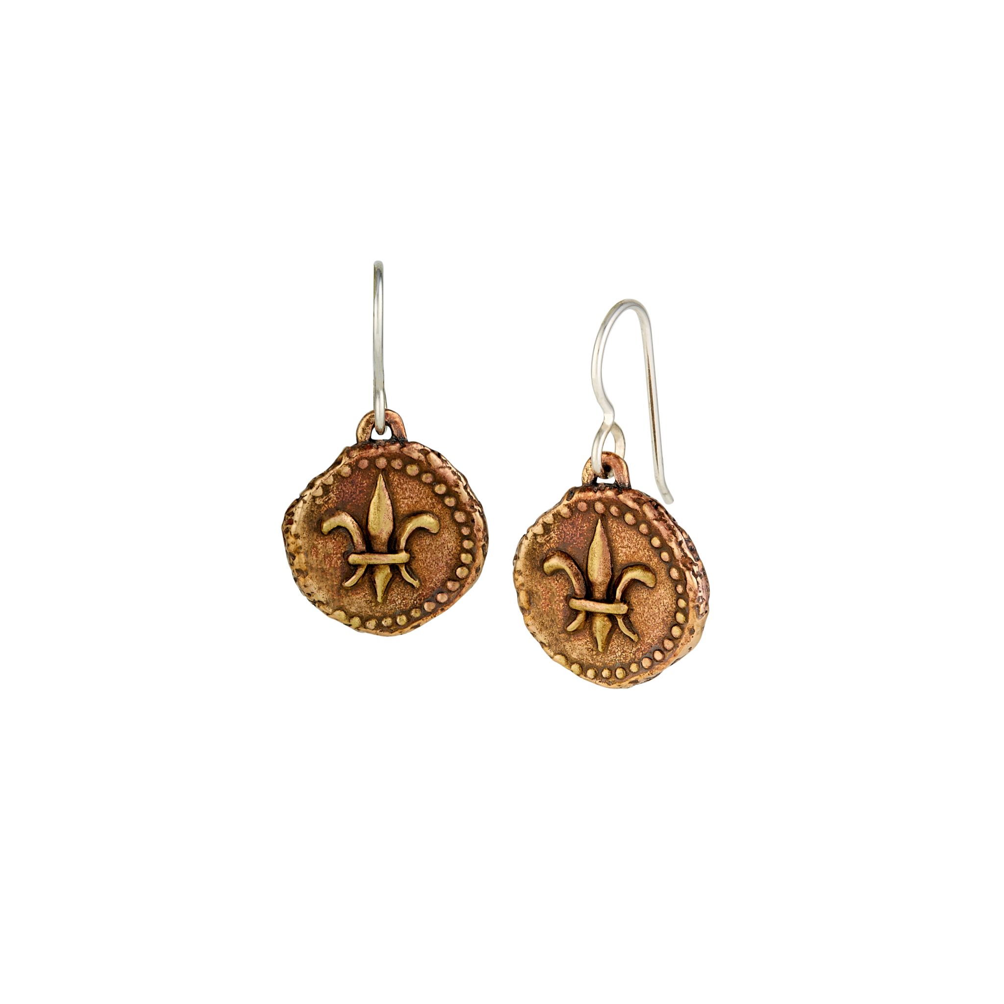 Bronze fleur de lis doubloon earrings
