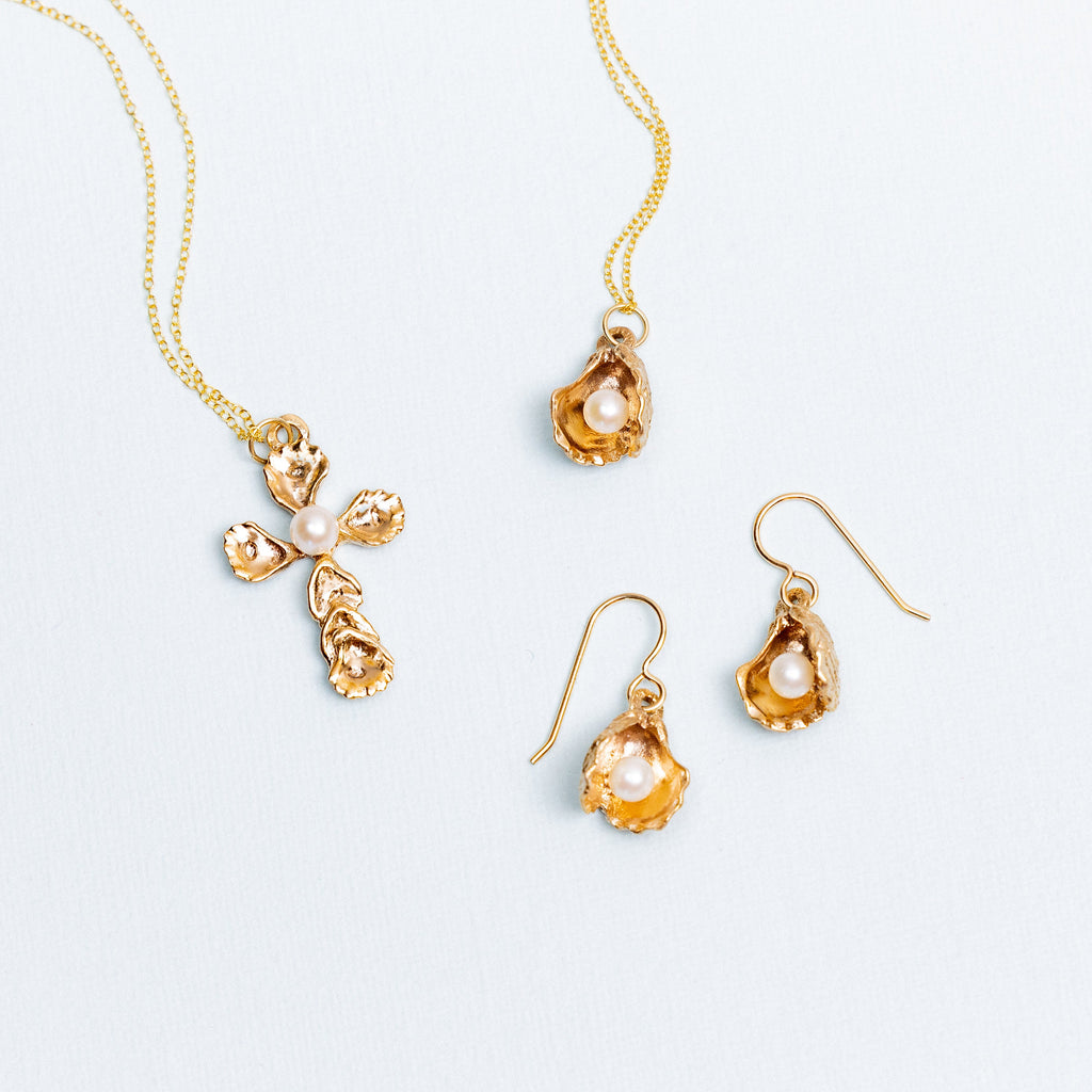 bronze oyster pearl jewelry pendant earrings necklace matching set