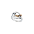 Jazz Man in the Moon ring in sterling silver with bronze trumpet, handcrafted New Orleans jazz jewelry