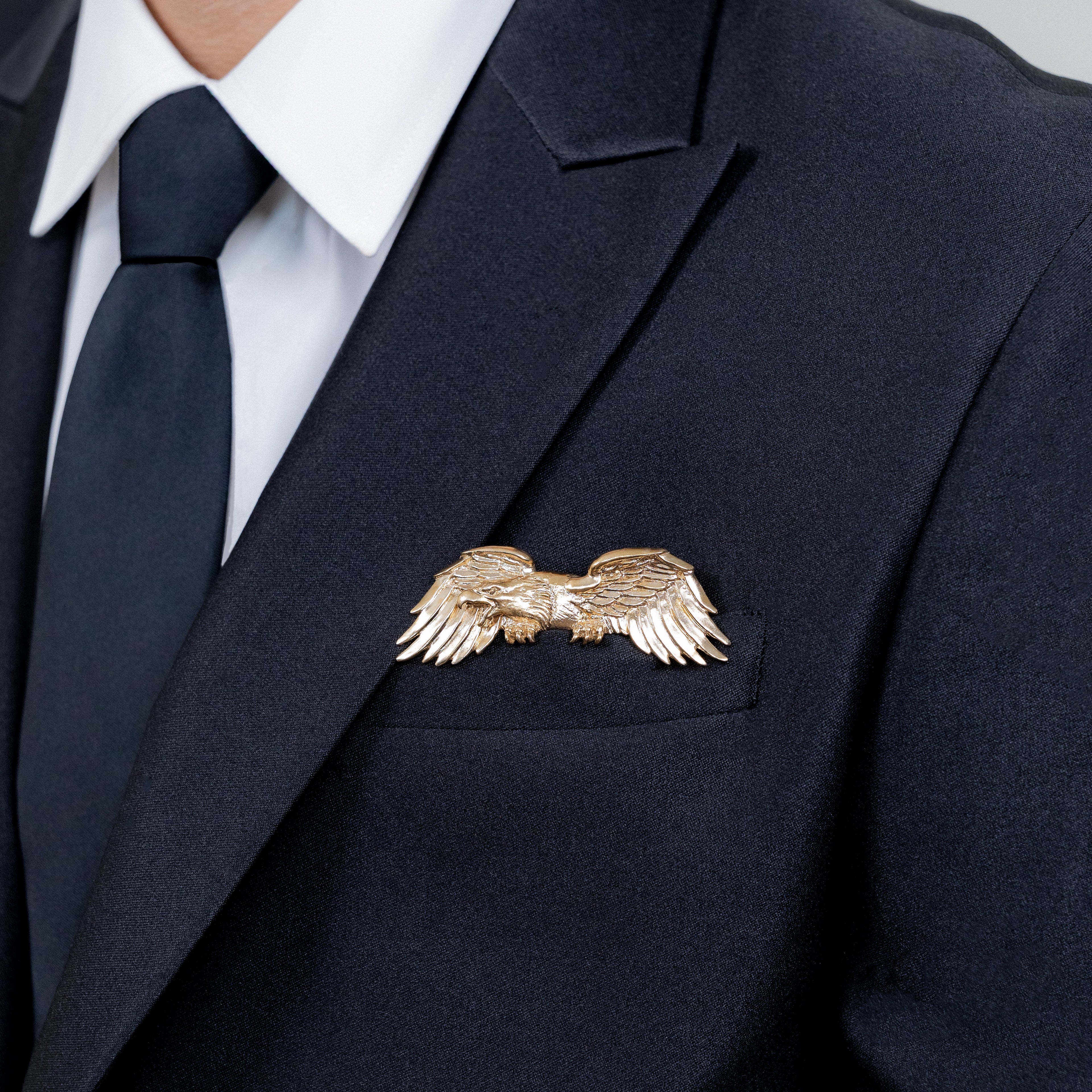 Eagle Pocket Square – gilded bronze eagle pocket square design, handmade in New Orleans by Jose Balli Jewelry