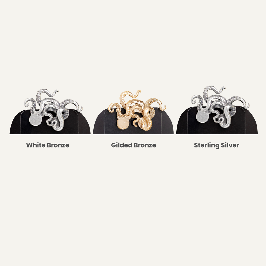 Kraken pocket square in gilded bronze white bronze and sterling silver options