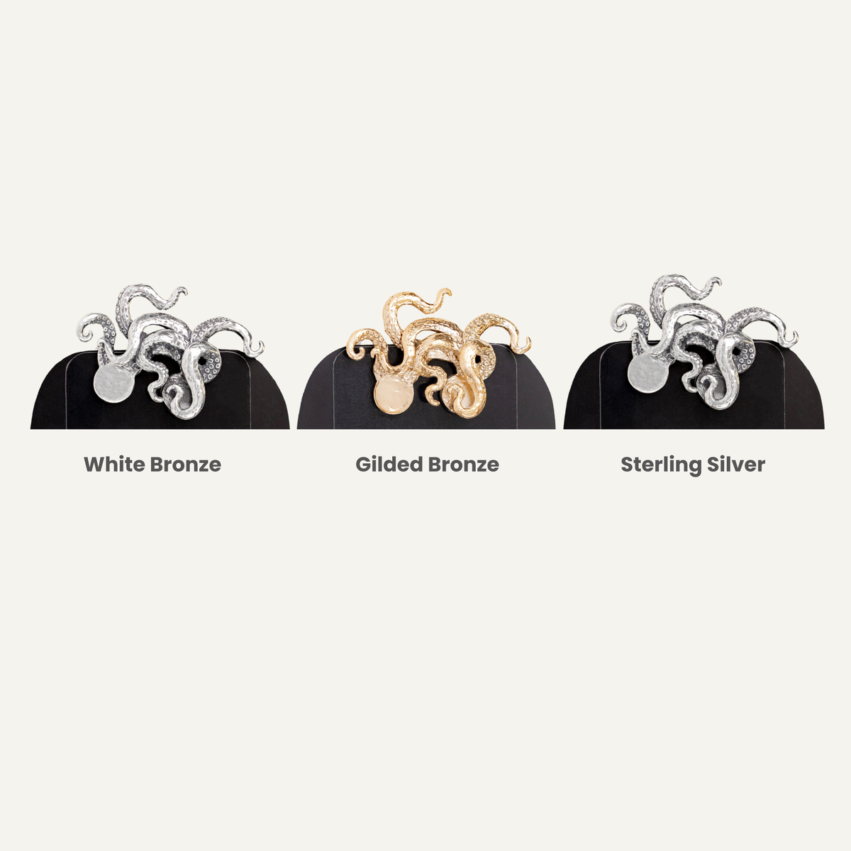 Kraken pocket square in gilded bronze white bronze and sterling silver options