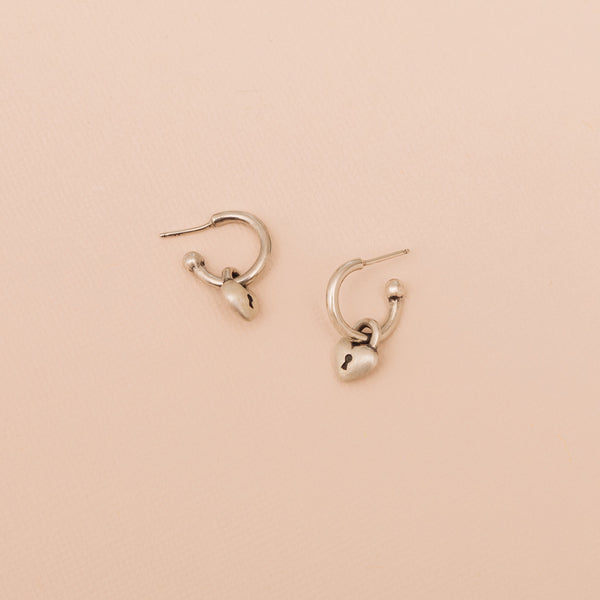 Sterling Silver Love Lock Heart Hoop Earrings | Romantic Jewelry