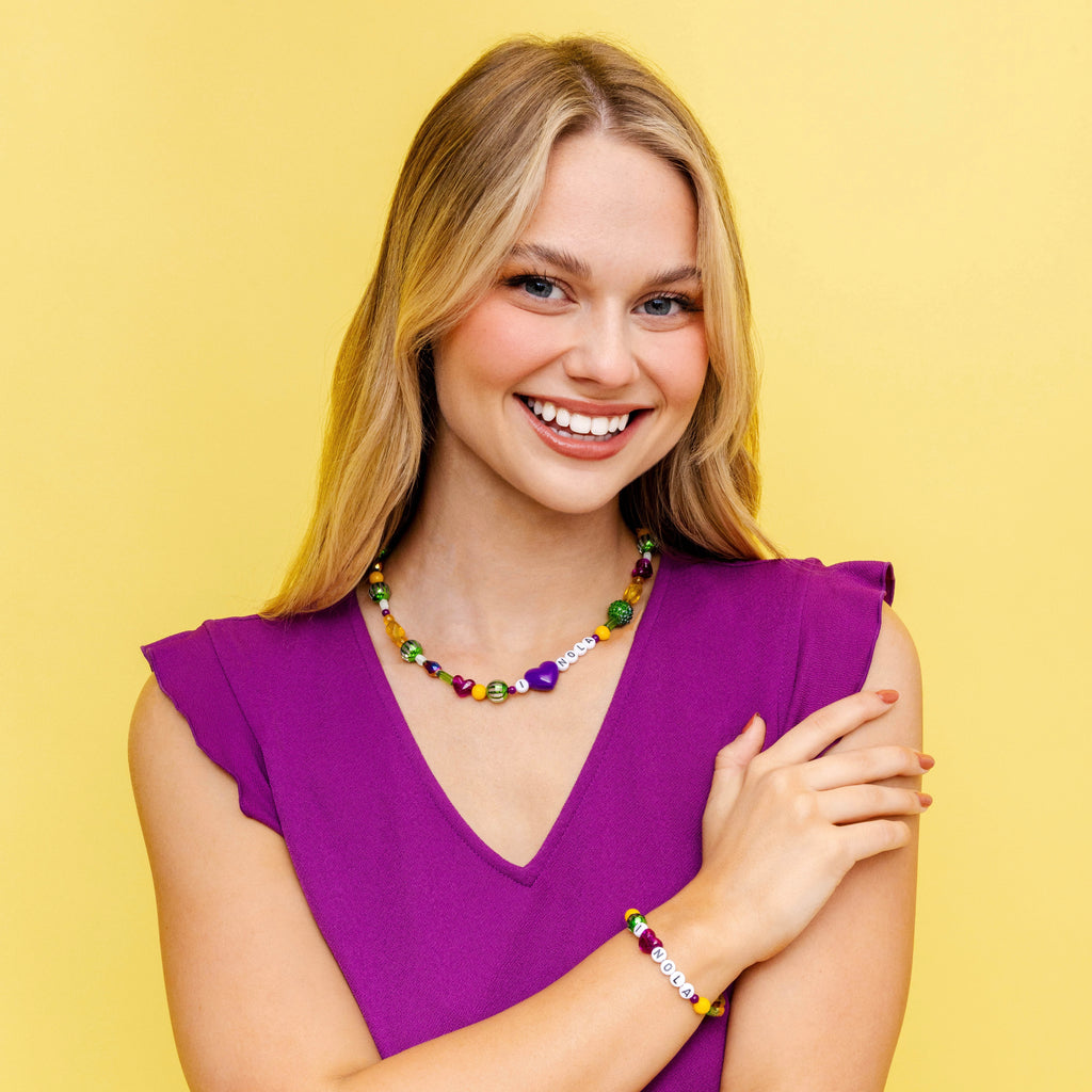 Mardi Gras Throw Bracelet styled for everyday wear with colorful parade beads