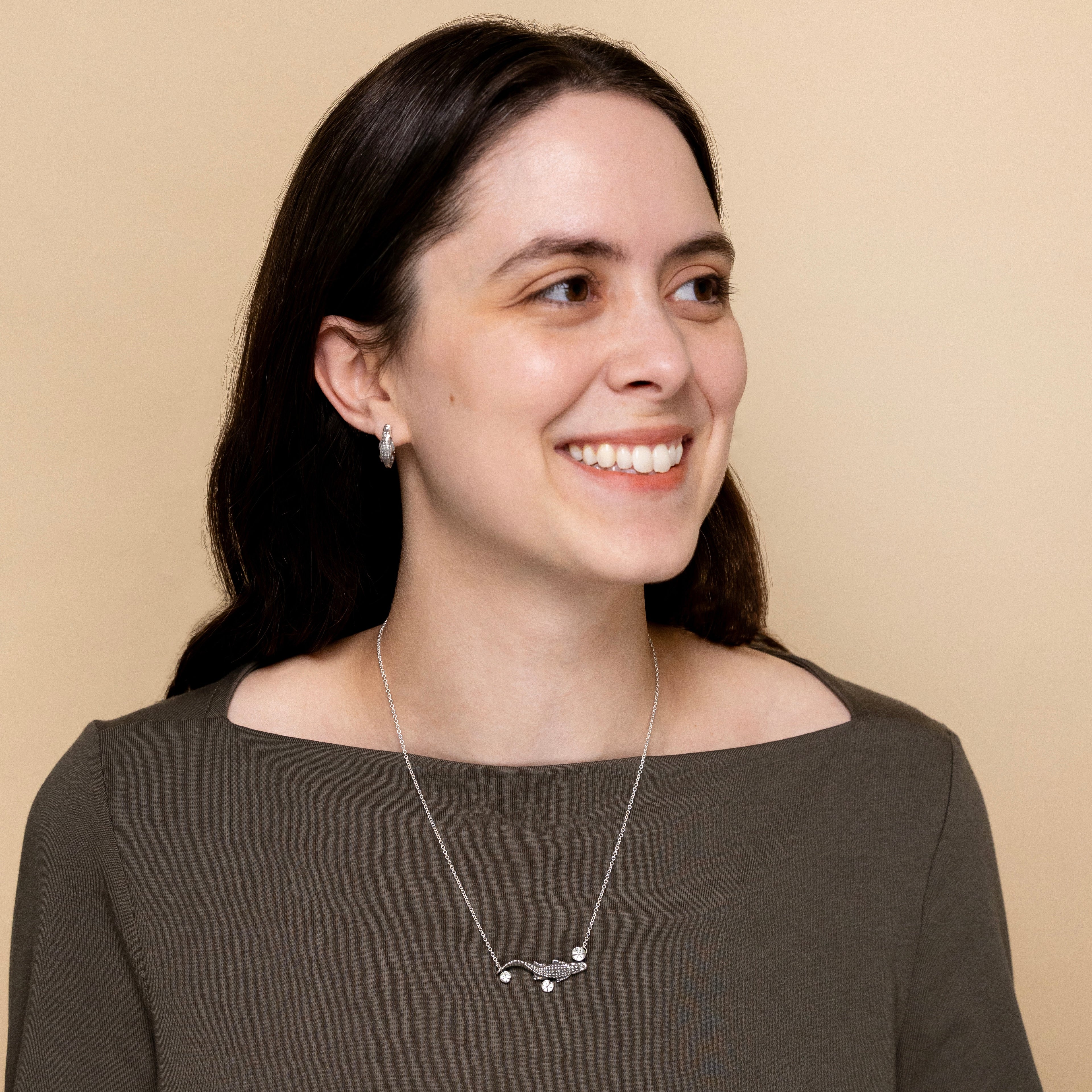 petite alligator hoop earrings worn everyday jewelry look