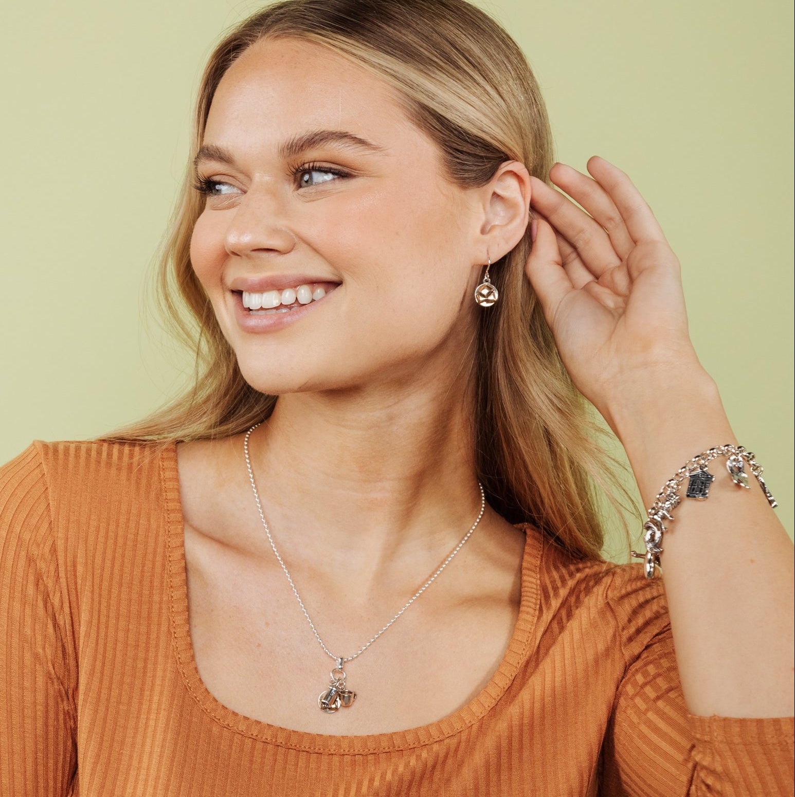 New Orleans beignet earrings worn on model inspired by French Quarter cafes