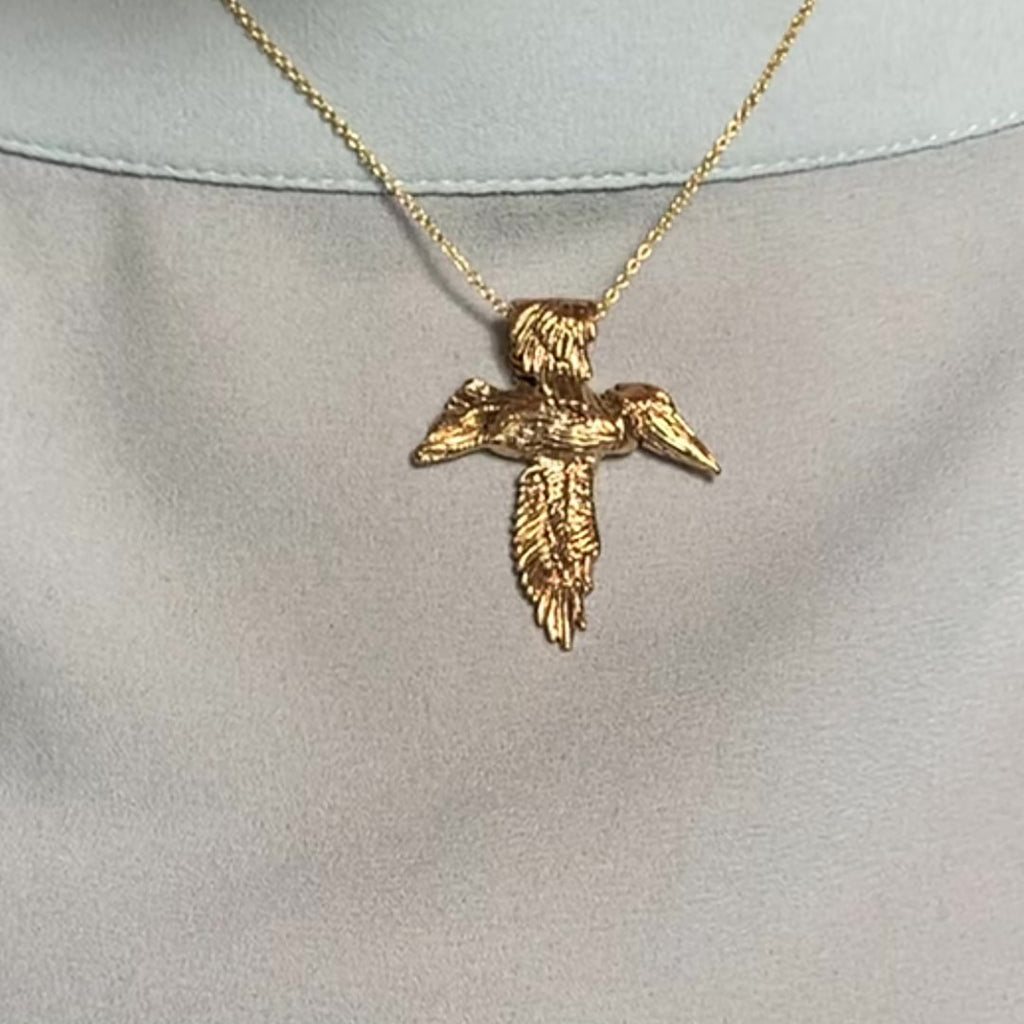 Bronze Pelican Cross Pendant