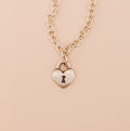 Sterling silver love lock heart chain necklace with keyhole detail front