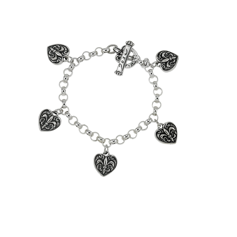 Fleur de Lis Heart 5-Charm Bracelet