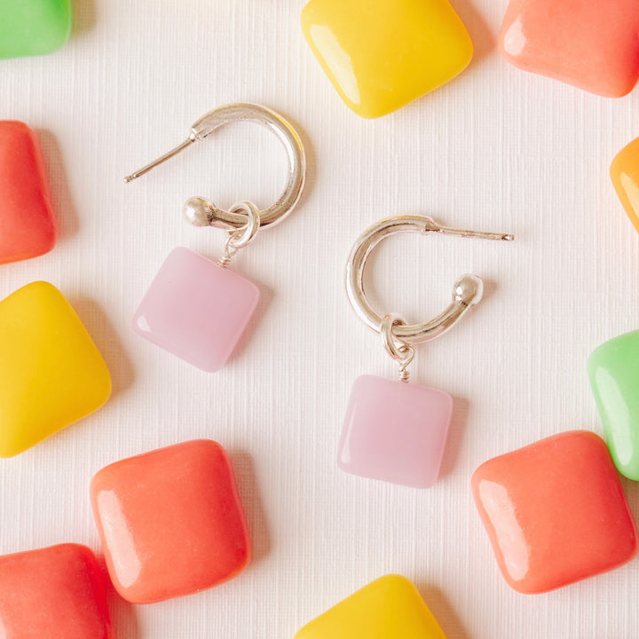 Bubblegum Chiclet Hoop Earrings