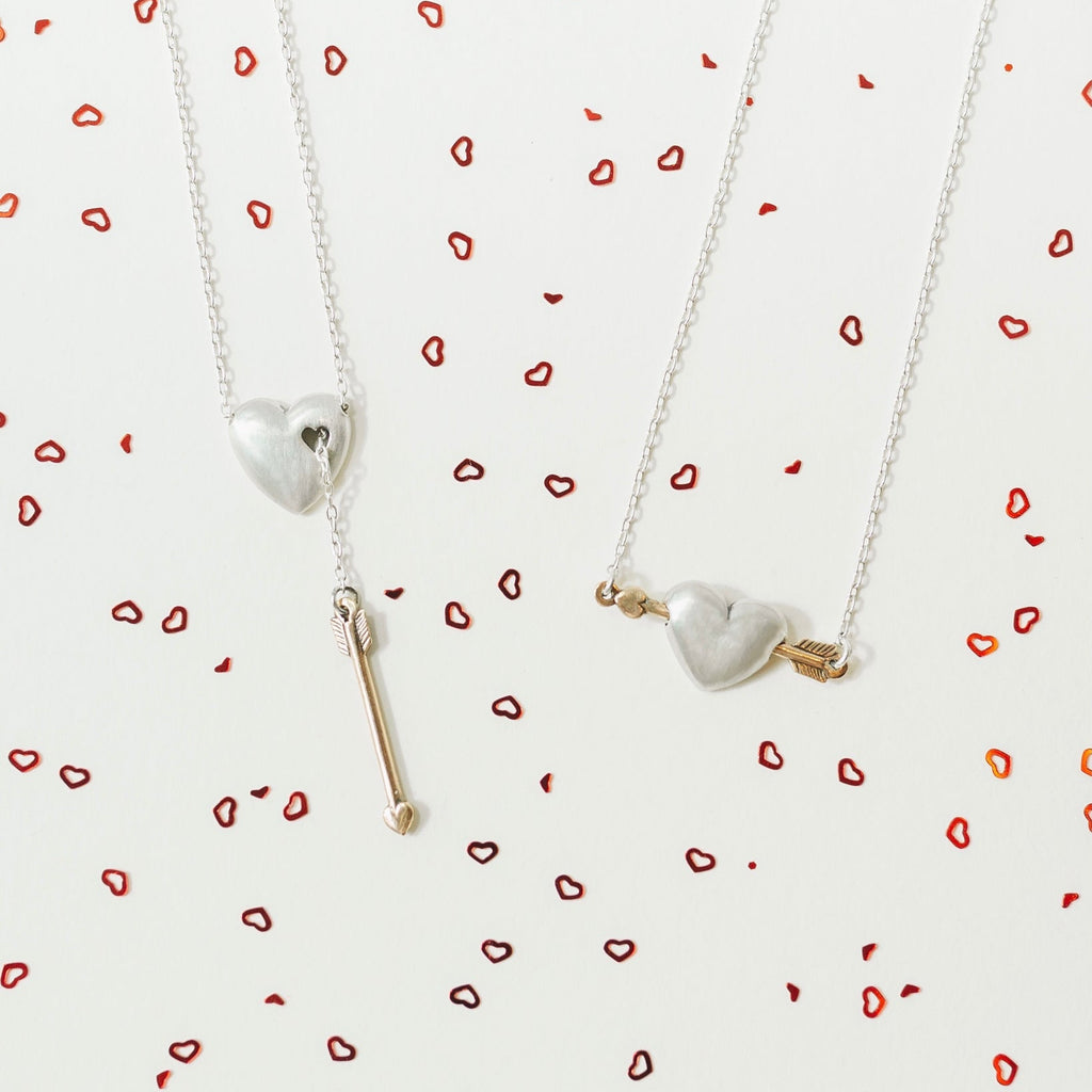 Valentine’s Day heart necklaces handcrafted in sterling silver and bronze