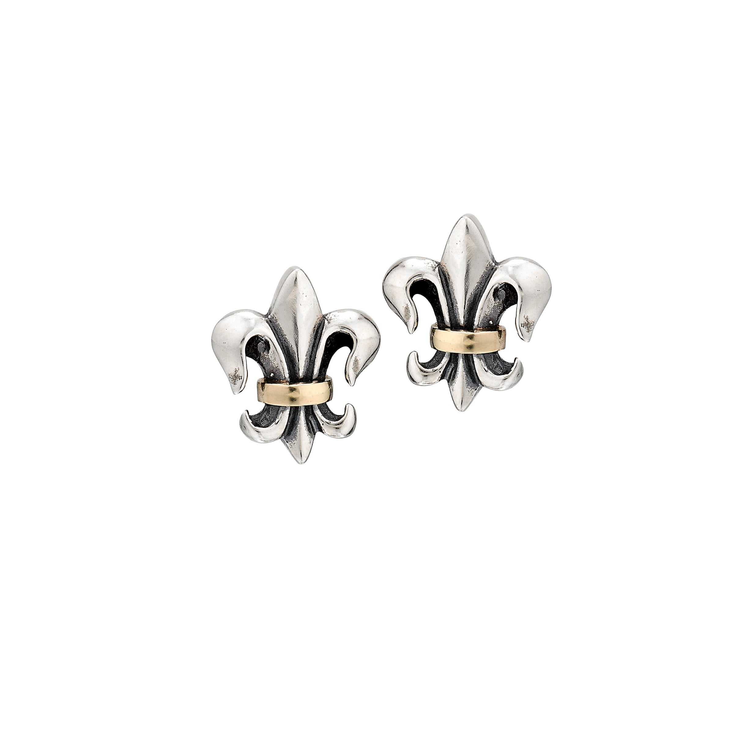 Fleur de Lis Two Tone Post Earrings