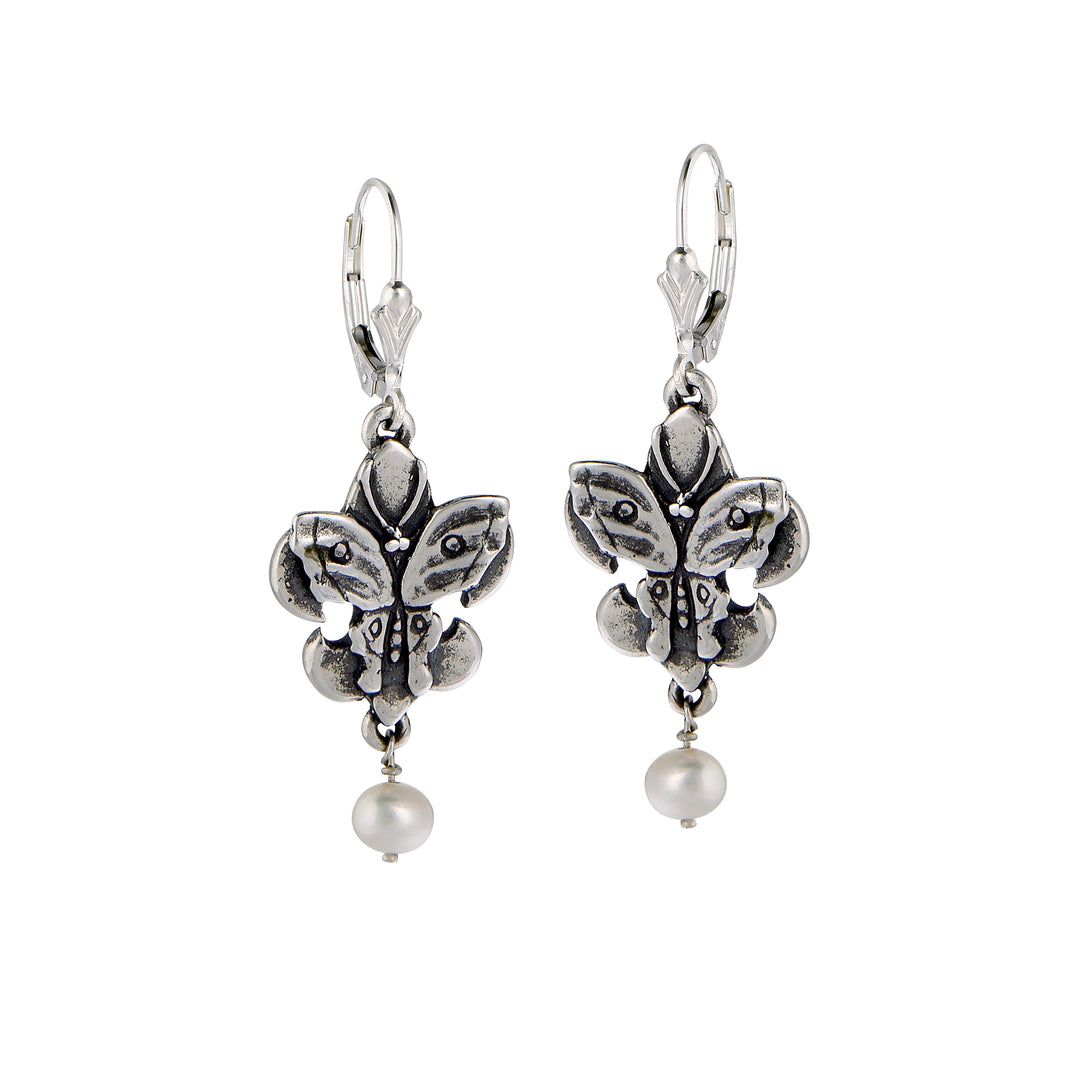 Fleur de Lis Butterfly Pearl Earrings