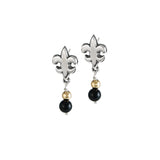 Fleur de Lis Black & Gold Onyx Post Earrings