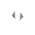 Pair of silver triangle-shaped earrings on a white background