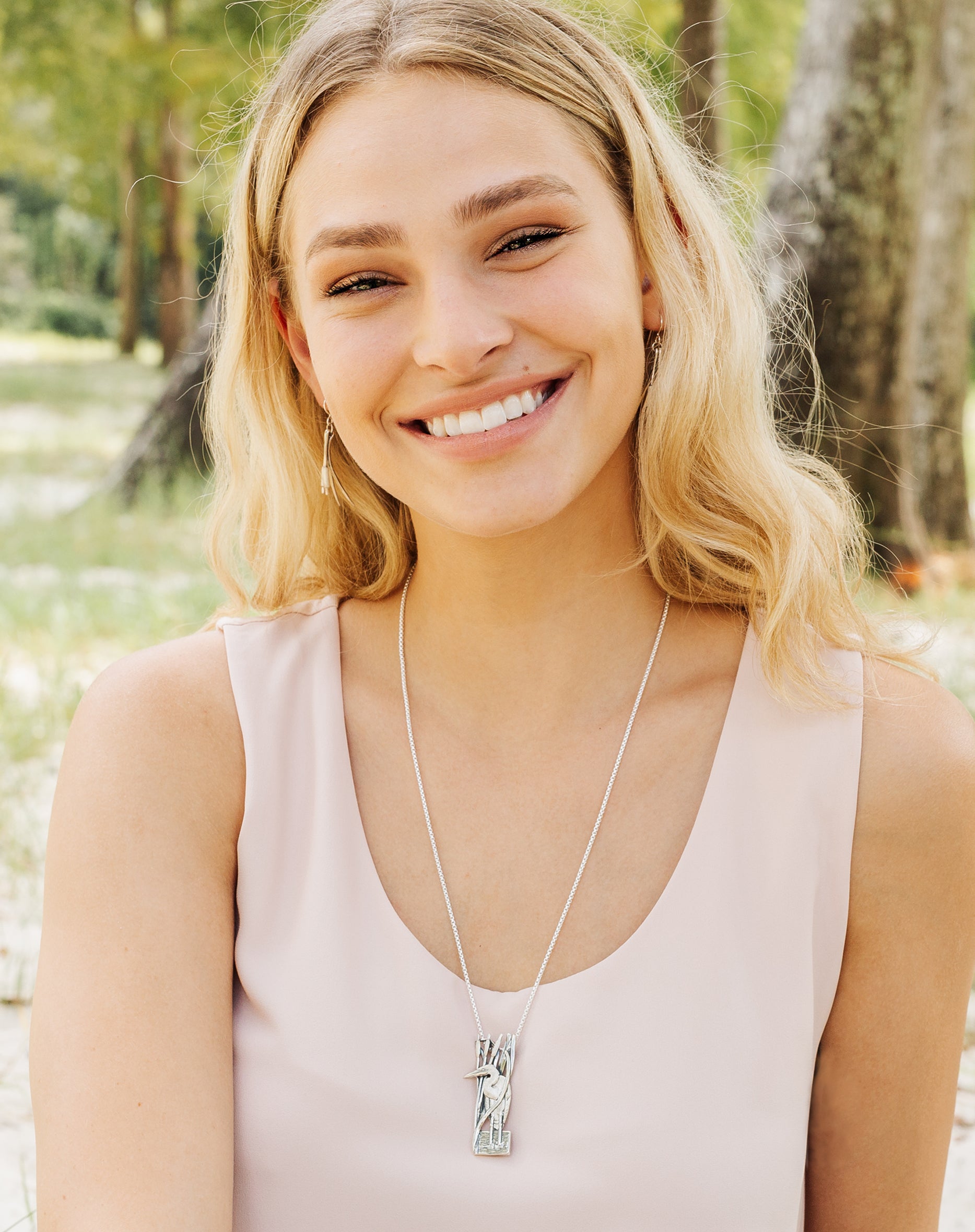 Egret Cattails Pin Pendant