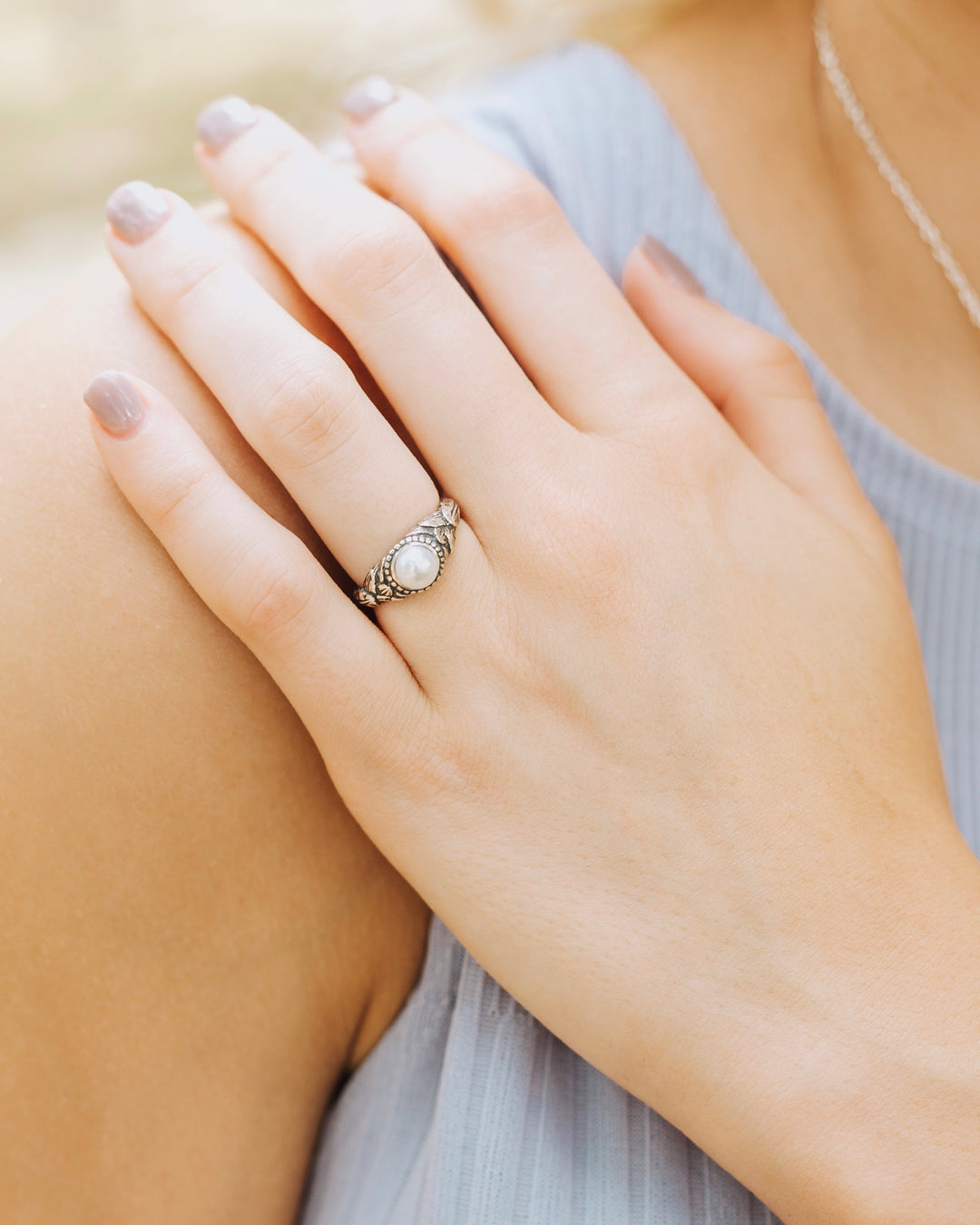 Banana Leaf Pearl Ring