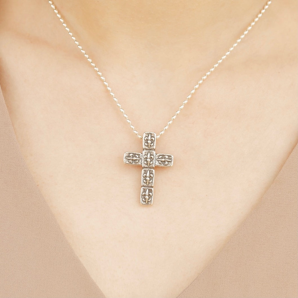 Fleur de Lis Brick Cross Pendant