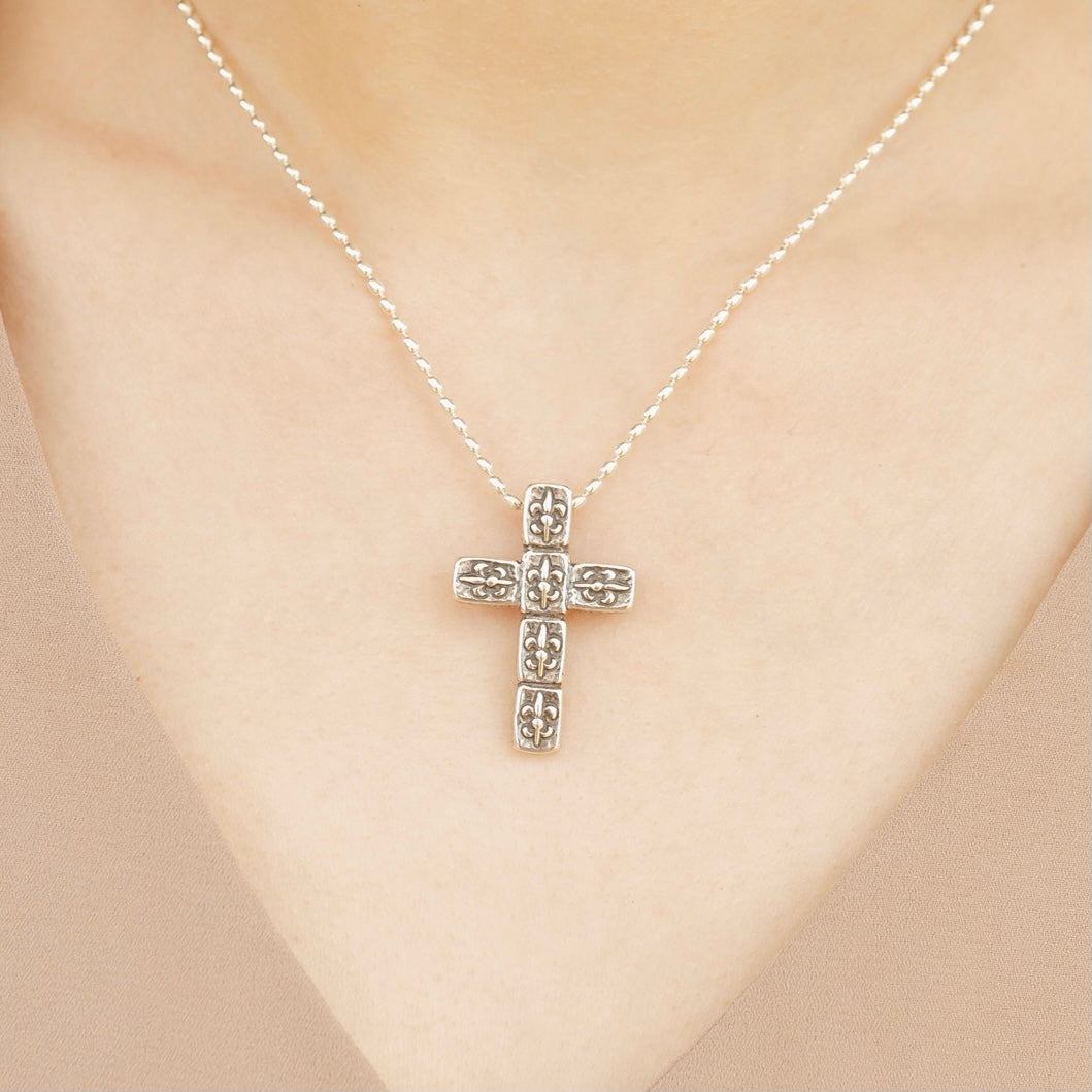 Fleur de Lis Brick Cross Pendant