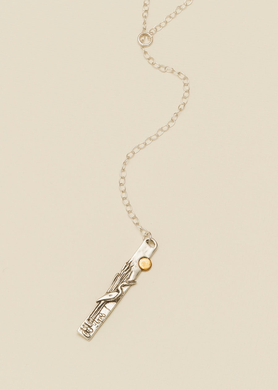 Egret Cattails Pin-Pendant