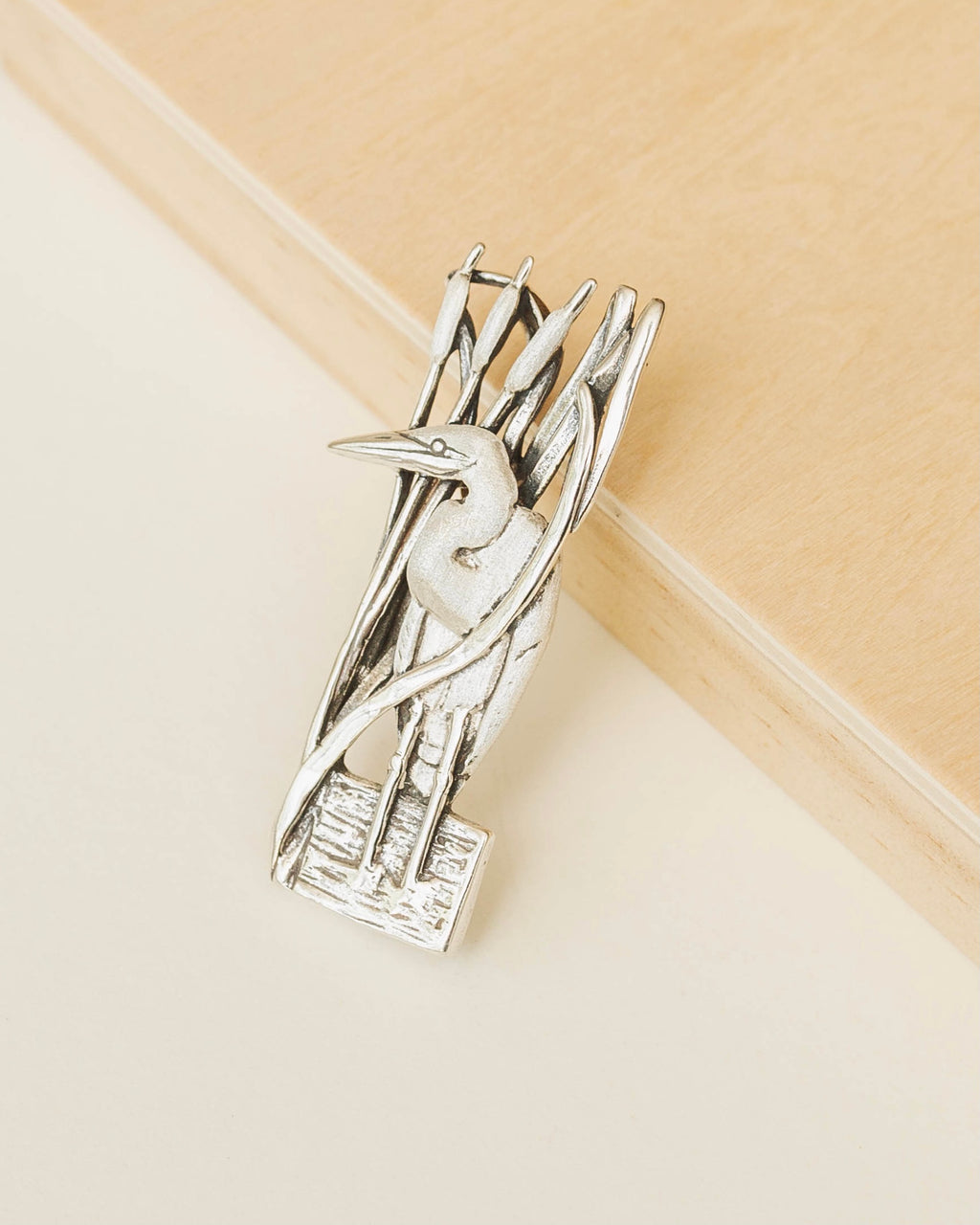 Egret Cattails Pin Pendant