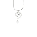 Sterling silver Nouveaux heart pendant with freshwater pearl on white background